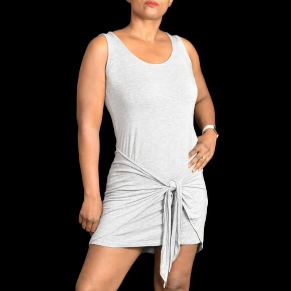 Samantha Dru Morgan Jersey Dress Grey Anthro Tie Front Draped Size XSP Petite - Picture 1 of 12